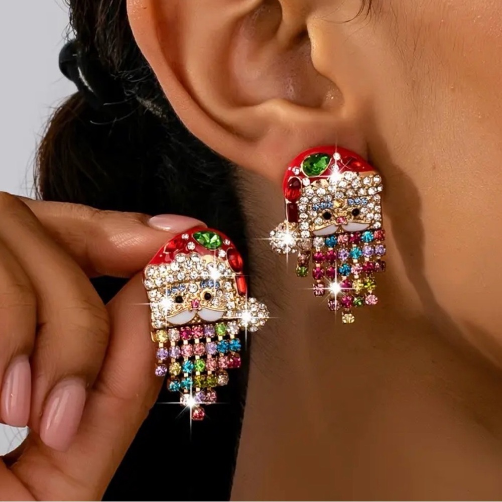 Festive Santa Claus Rhinestone Earrings.